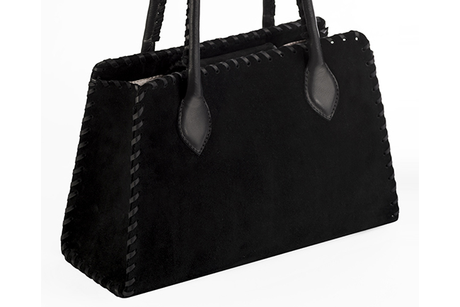 Dress handbag in matt black and satin black leather - Front view